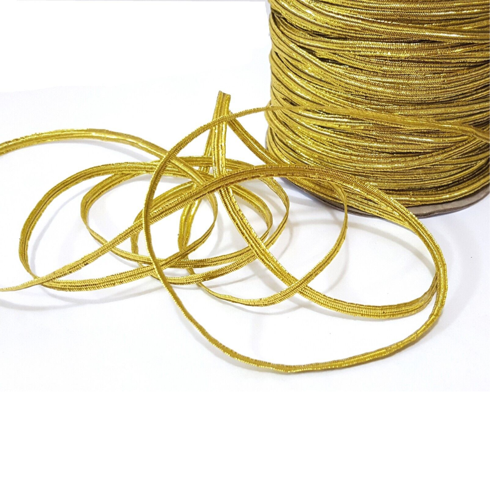 0.2" Golden Metallic Narrow Flat Elastic Rubber Band | 500 Yards - detaisl