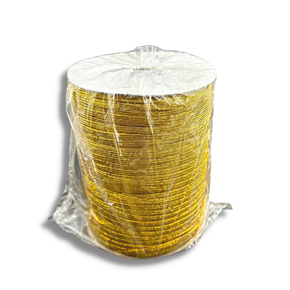 0.2" Golden Metallic Narrow Flat Elastic Rubber Band | 500 Yards - With Bag