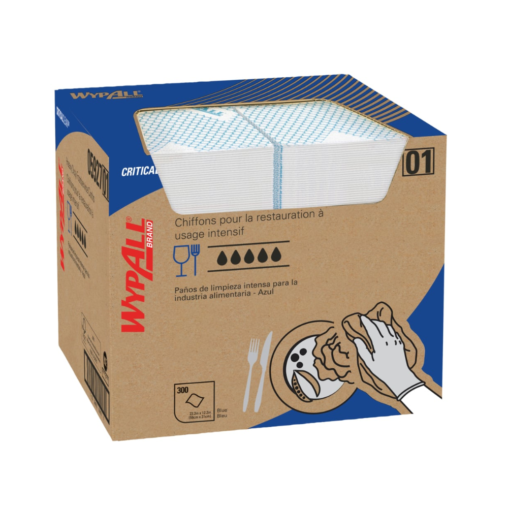 #05927 | 1/4 Fold Blue Foodservice Towels Food-Grade Cleaning Cloths | 23.2x12.2" - open