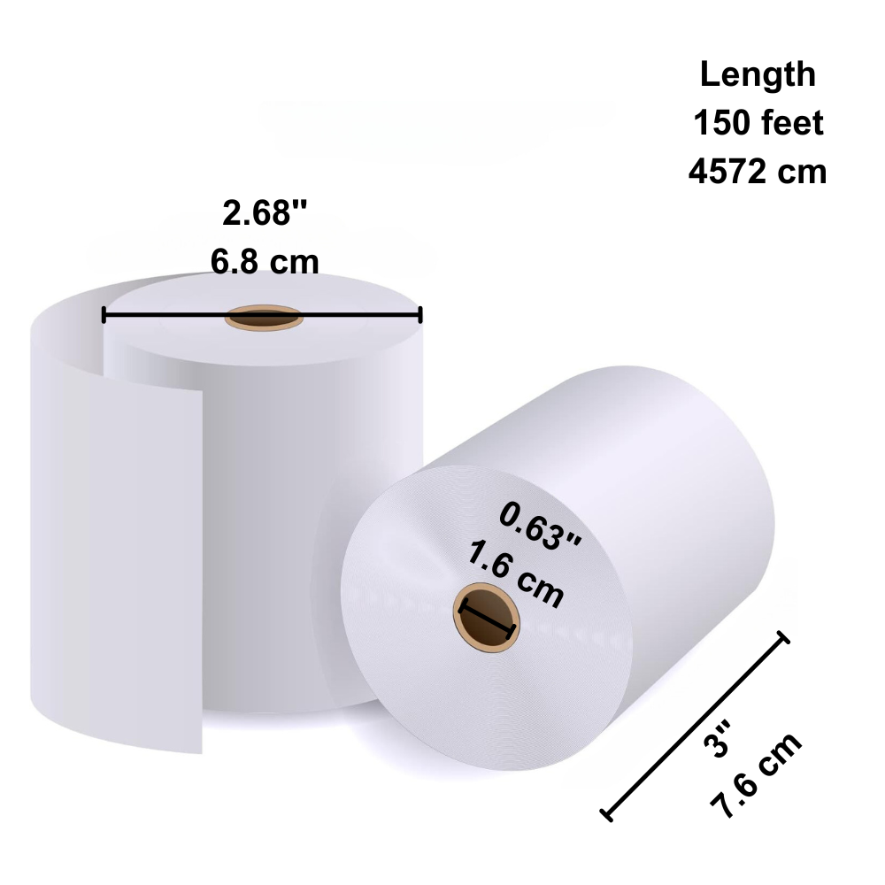 1-Ply Bond Paper Cash Register Rolls | 3" x 150' - size