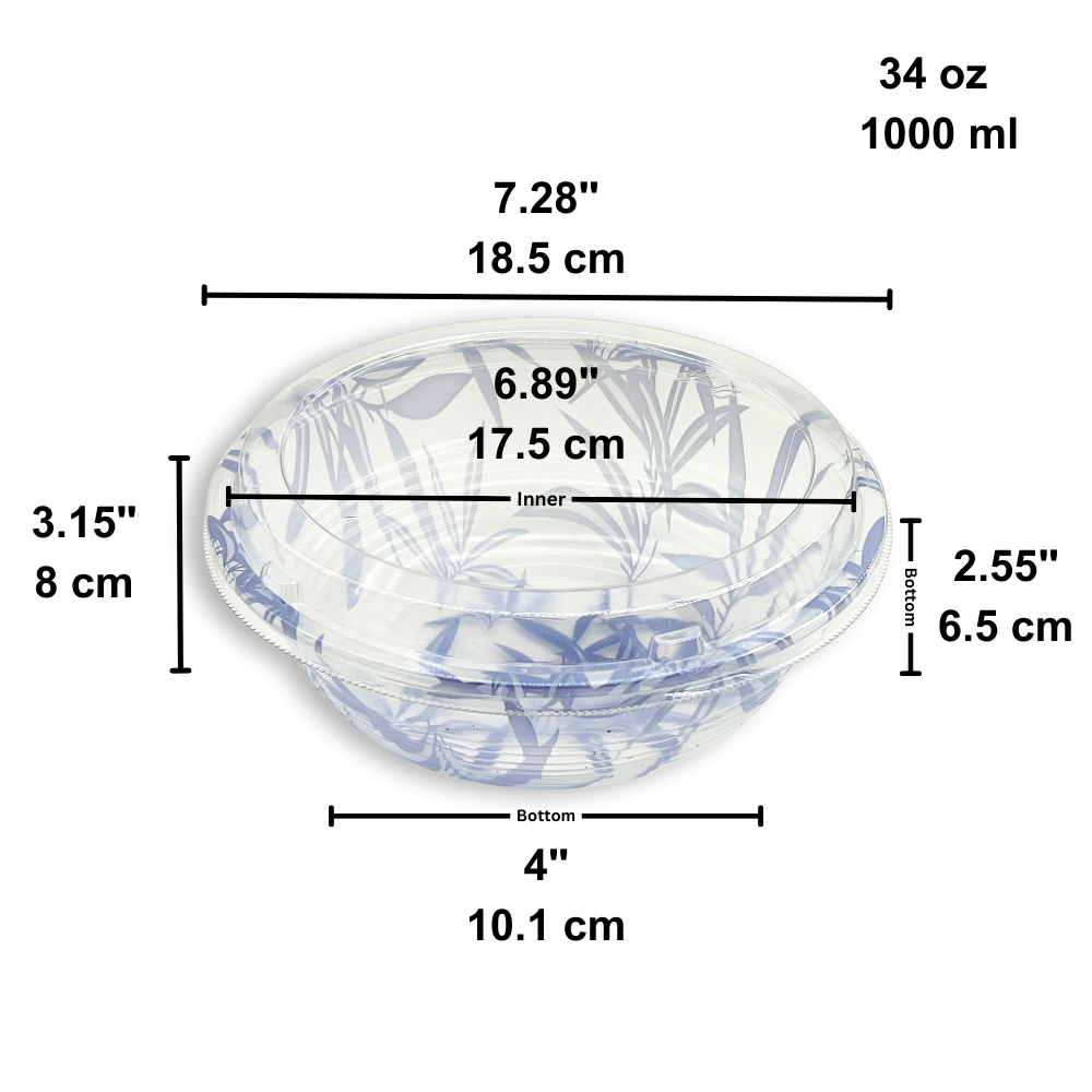 #1000 | HD-1000ML 34oz PP Blue Maple Donburi Bowl W/ PET Clear Lid