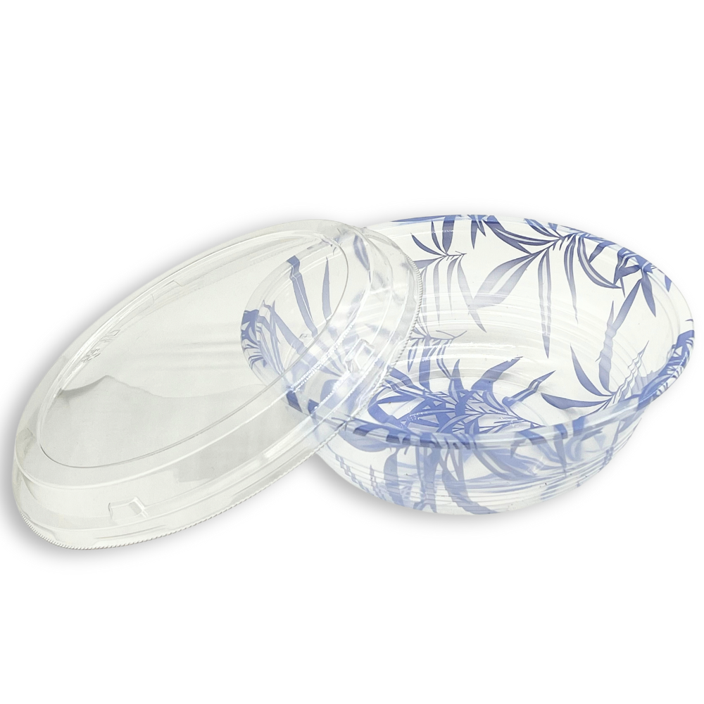 #1000 | HD-1000ML 34oz PP Blue Maple Donburi Bowl W/ PET Clear Lid