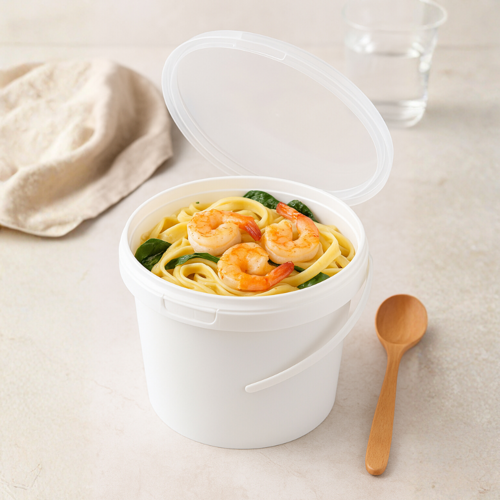 100oz PP White Dessert Food Storage Round Bucket W/ Lid & Handle-with food