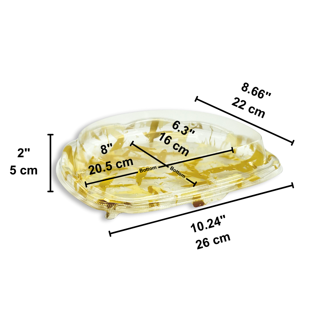#1082 PET Golden Half Moon Shaped Sushi Tray W/ Clear Lid | 10.24x8.66x2"