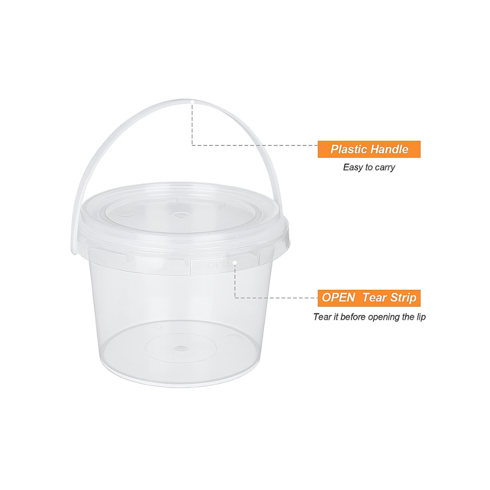 10oz PP Clear Dessert Food Storage Round Bucket W/ Lid & Handle