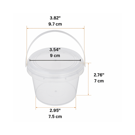 10oz PP Clear Dessert Food Storage Round Bucket W/ Lid & Handle