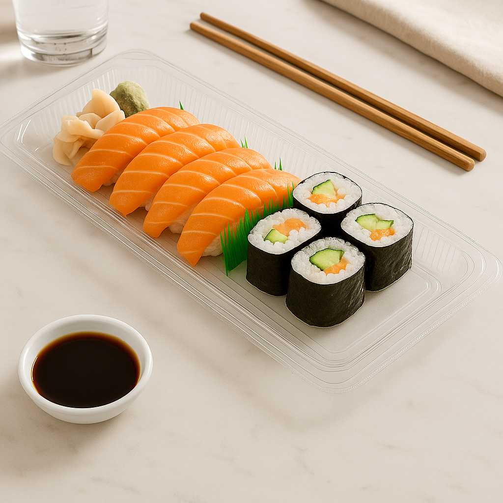 #1102 PET | Clear Sushi Tray W/ Lid | 8.66x3.54x1.77"