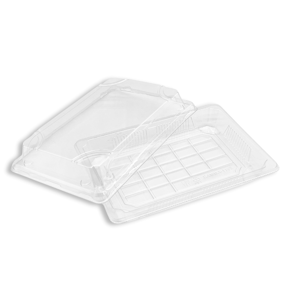#1105 PET | Clear Sushi Tray W/ Lid | 7.28x5.12x1.77" - open