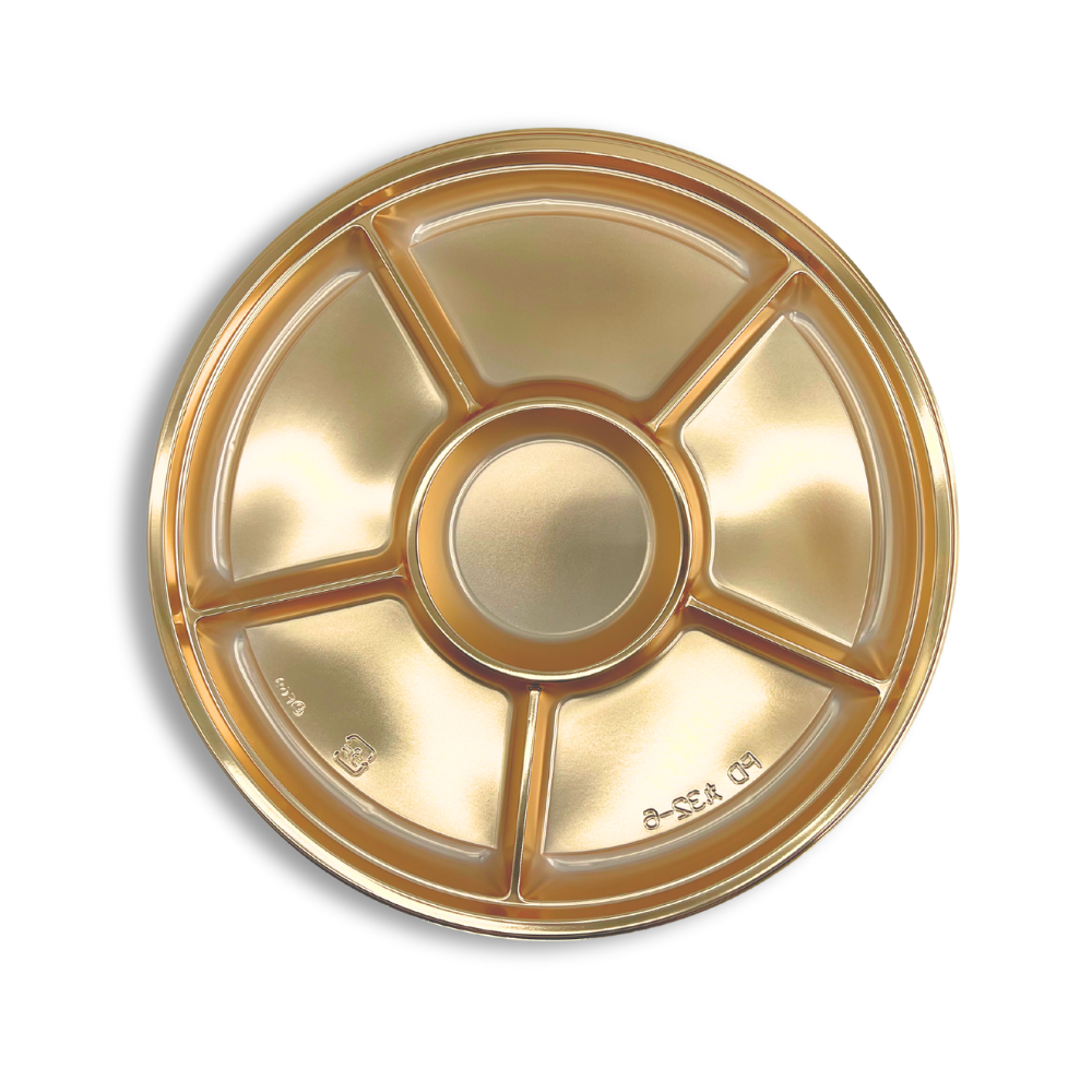 12.4" 6 Compartment Golden Plastic Round Container (Base Only) - Top