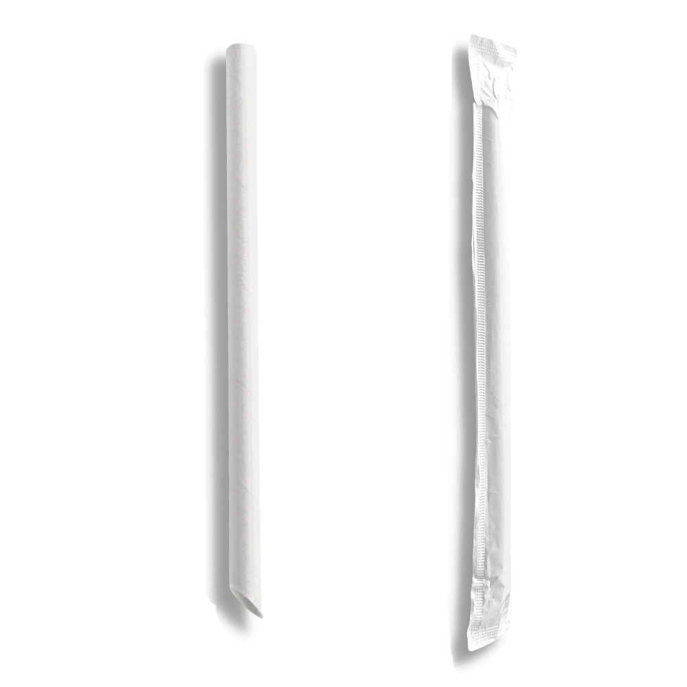 12x210mm Diagonal Cut White Paper Straw (Individually Wrapped)