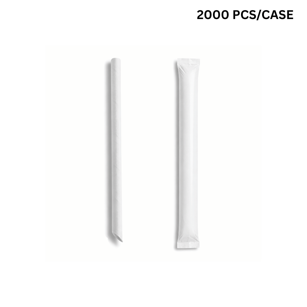 12x210mm diagonal cut white paper straws, eco-friendly biodegradable straws for bubble tea - individually wrapped bulk pack