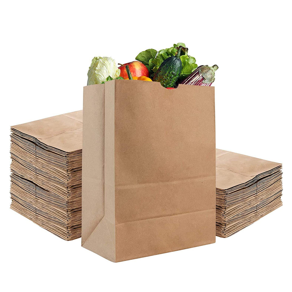 Paper Grocery Bags - 12 x 7 x 14, 1/7 Barrel, Flat Handle, Kraft