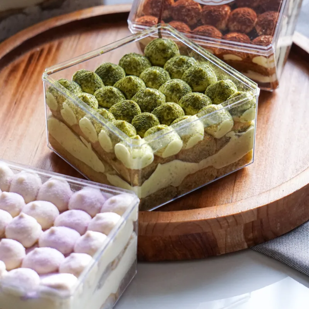 15oz Square Clear Cake Container W/ Lid | 3.74x3.74x2.56" - Tiramisu Box