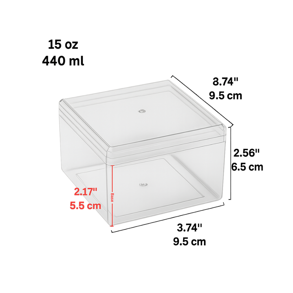 15oz Square Clear Cake Container W/ Lid | 3.74x3.74x2.56" - size
