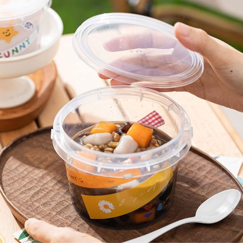 16oz Clear Plastic Bucket W/ Lid & Handle - With Drink