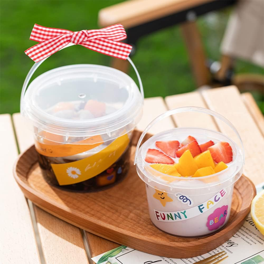 16oz Clear Plastic Bucket W/ Lid & Handle - With Dessert