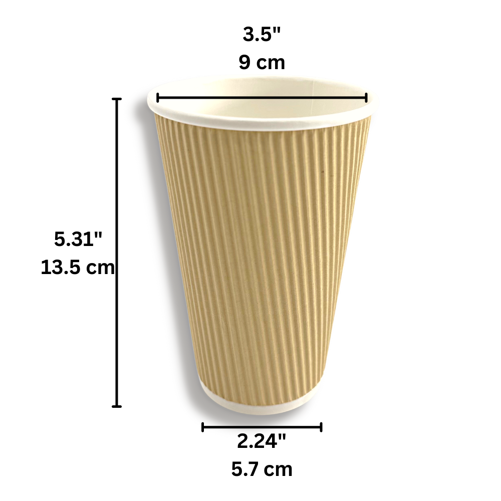 16oz Ripple Wall Kraft Paper Cup - size