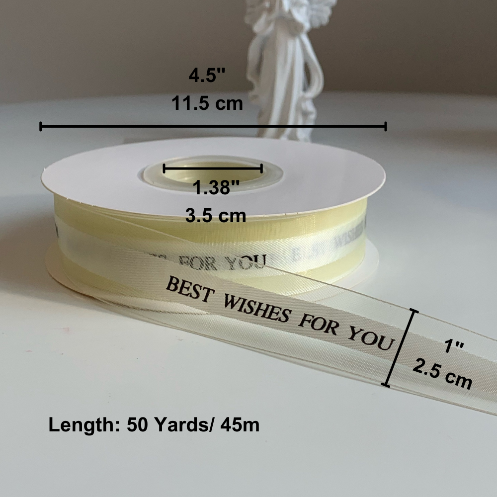 1" Best Wishes for You Creamy White Fabric Ribbon | 50 Yards - size