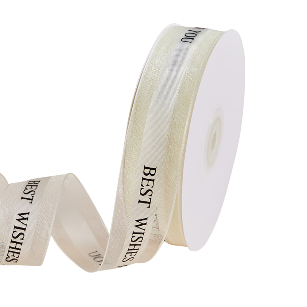 1" Best Wishes for You Creamy White Fabric Ribbon | 50 Yards - 1 Roll