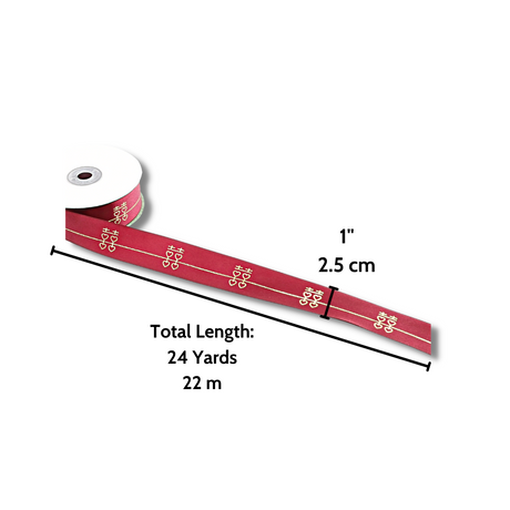 1" Chinese Happy Wedding Burgundy Fabric Ribbon | 24 Yards - size