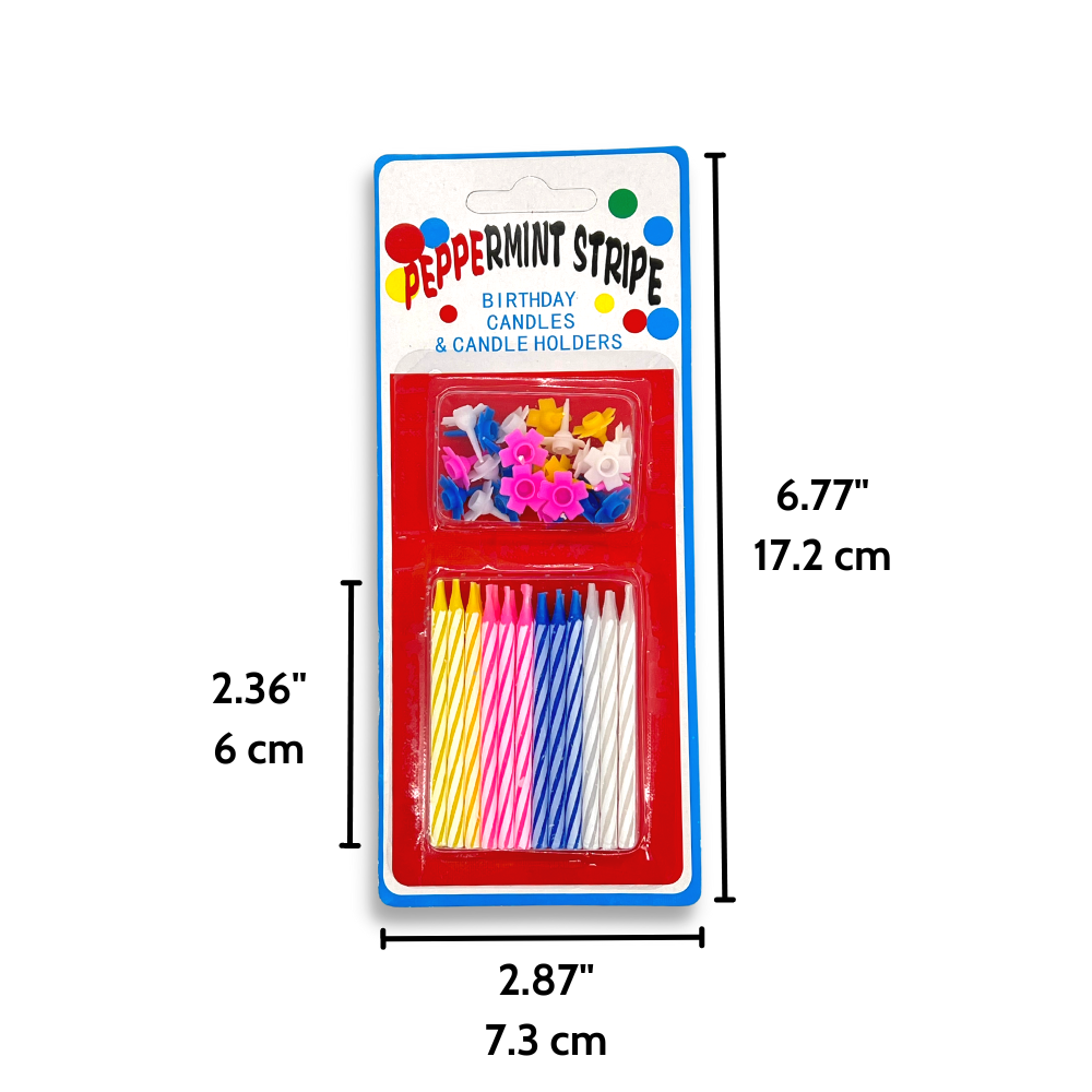 2.36" Multicolor Striped Cake Candles W/ Holders - size