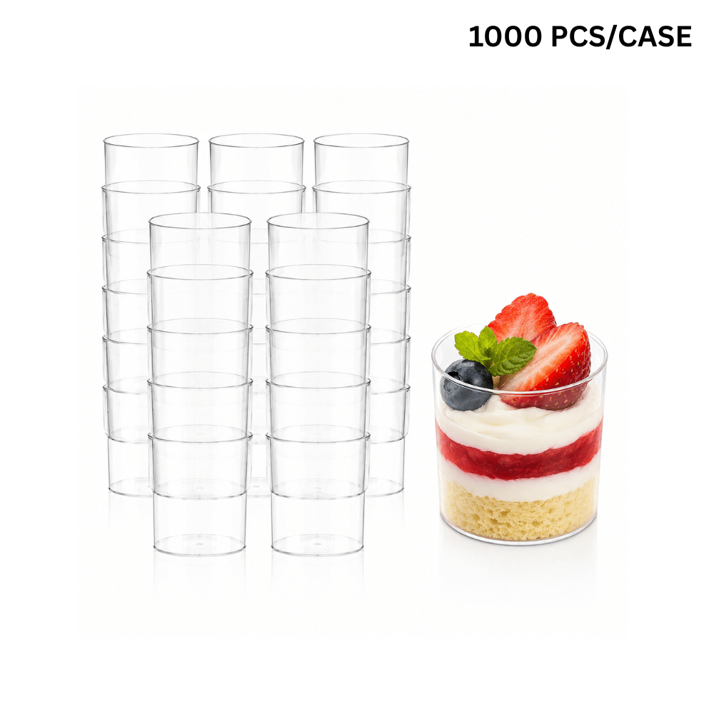 2.4oz Mini Dessert Shooter Cups | Clear Round PS Parfait Cup 70ml - 1000 pcs