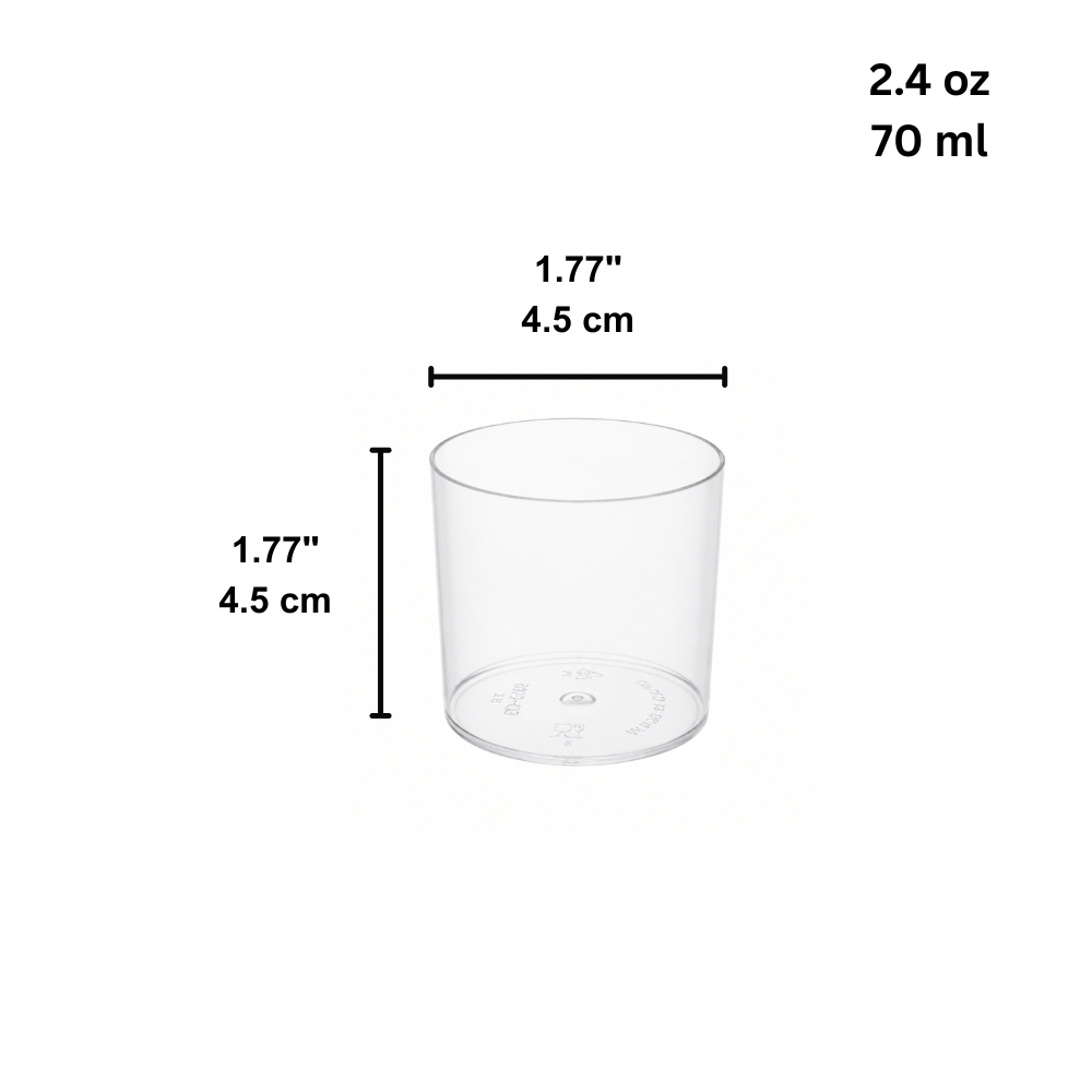 2.4oz Mini Dessert Shooter Cups | Clear Round PS Parfait Cup 70ml - size