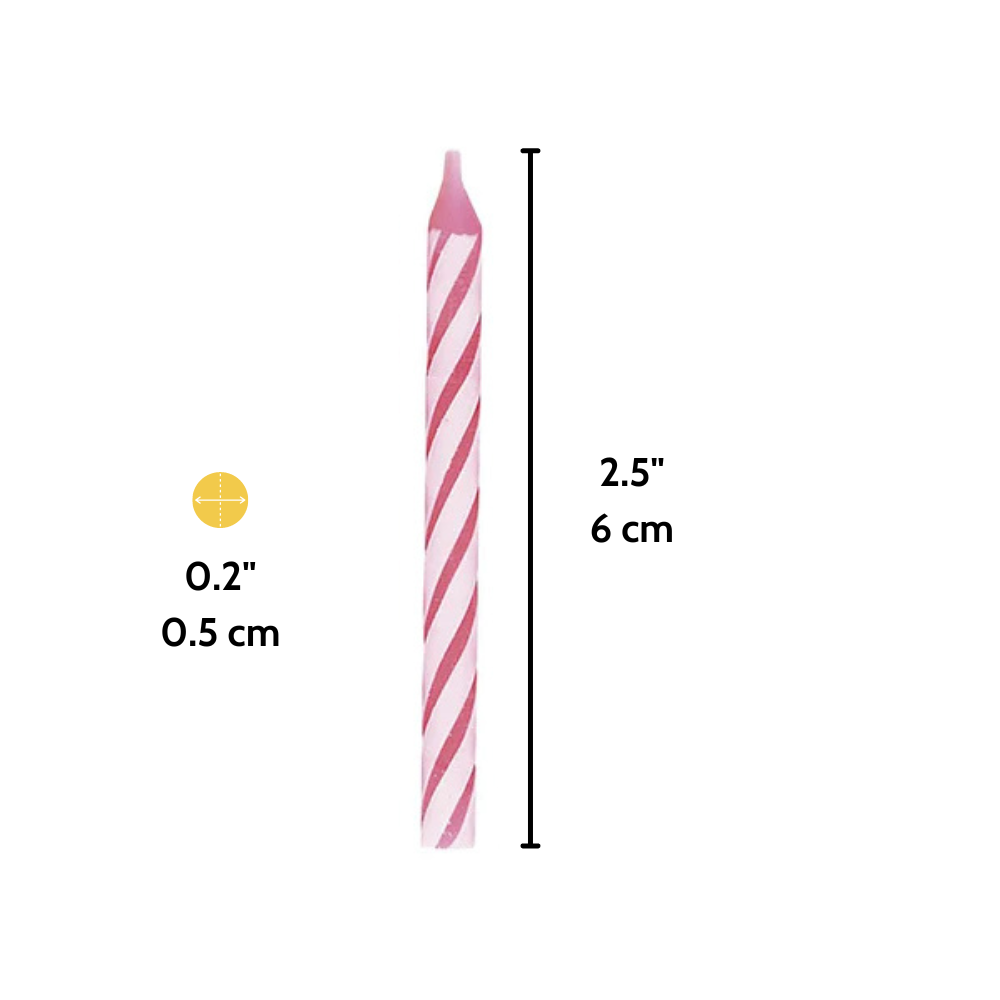 2.5" Pink Striped Cake Candles - size
