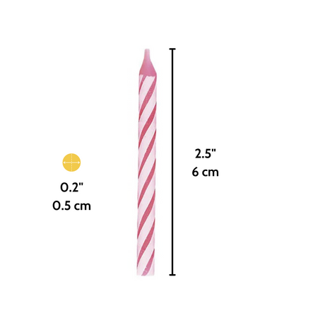 2.5" Pink Striped Cake Candles - size