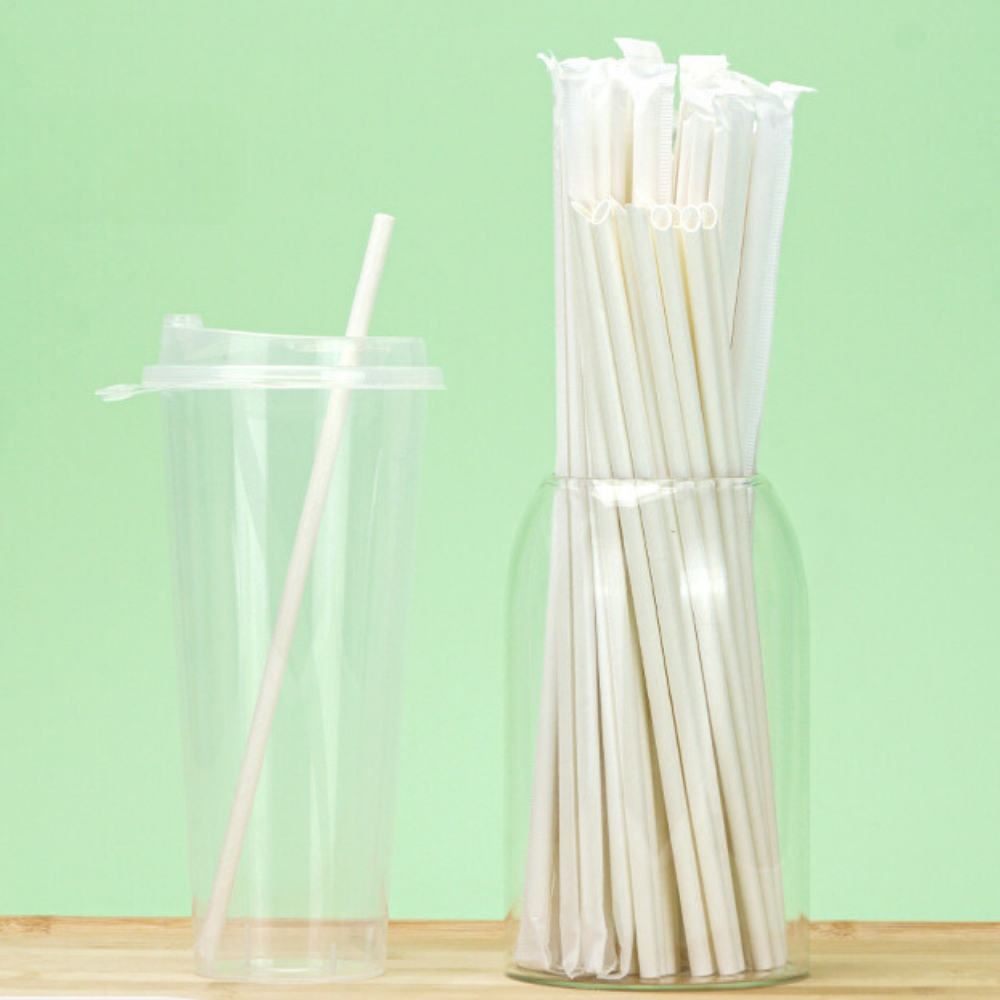 6x210mm Diagonal Cut White Paper Straw (Individually Wrapped)