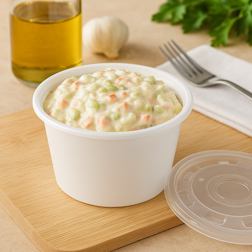 2000P | 66oz Microwaveable PP White Bowl (Base Only) with salad