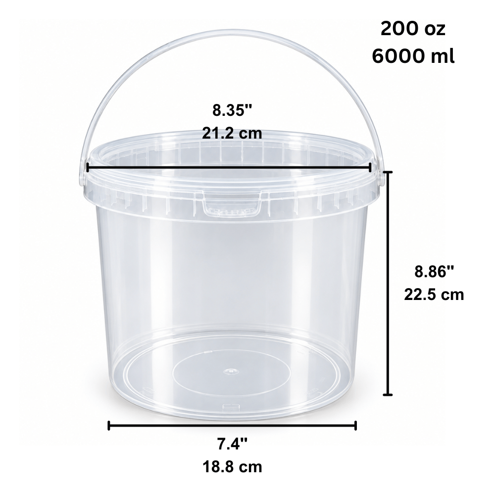 200oz PP Clear Dessert Food Storage Round Bucket W/ Lid & Handle - SIZE