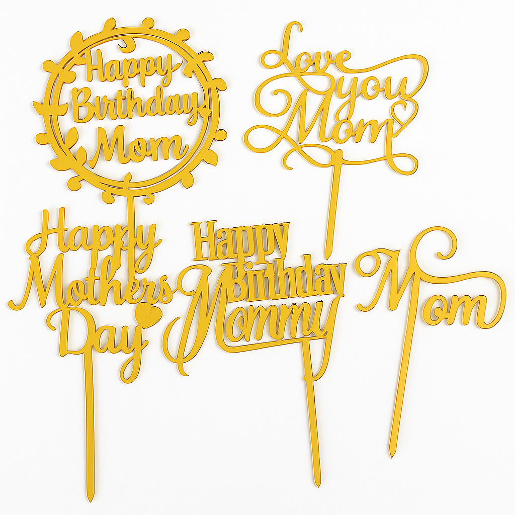 Happy Mother's Day Acrylic Cake Topper - 10 Pcs
