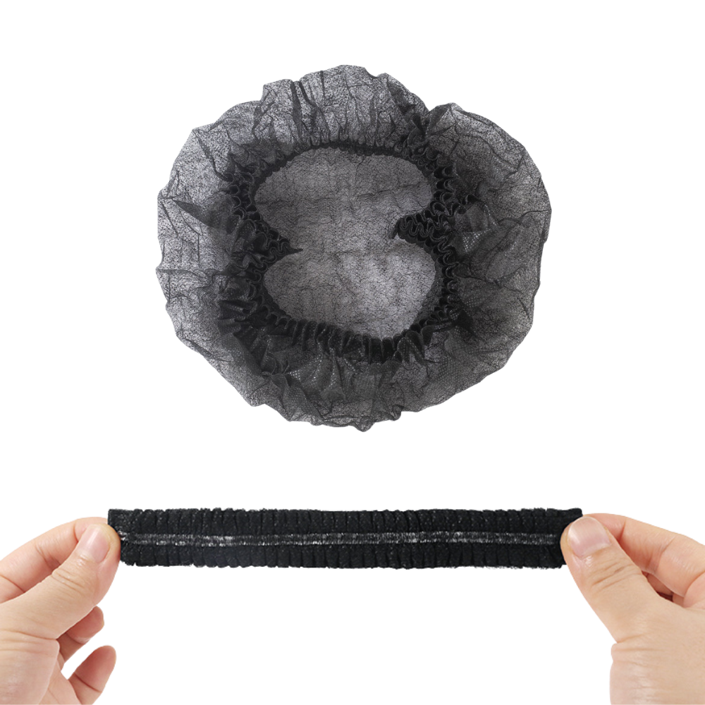 21" Black Disposable Bouffant Cap Hair Cover detail - HD BioPak