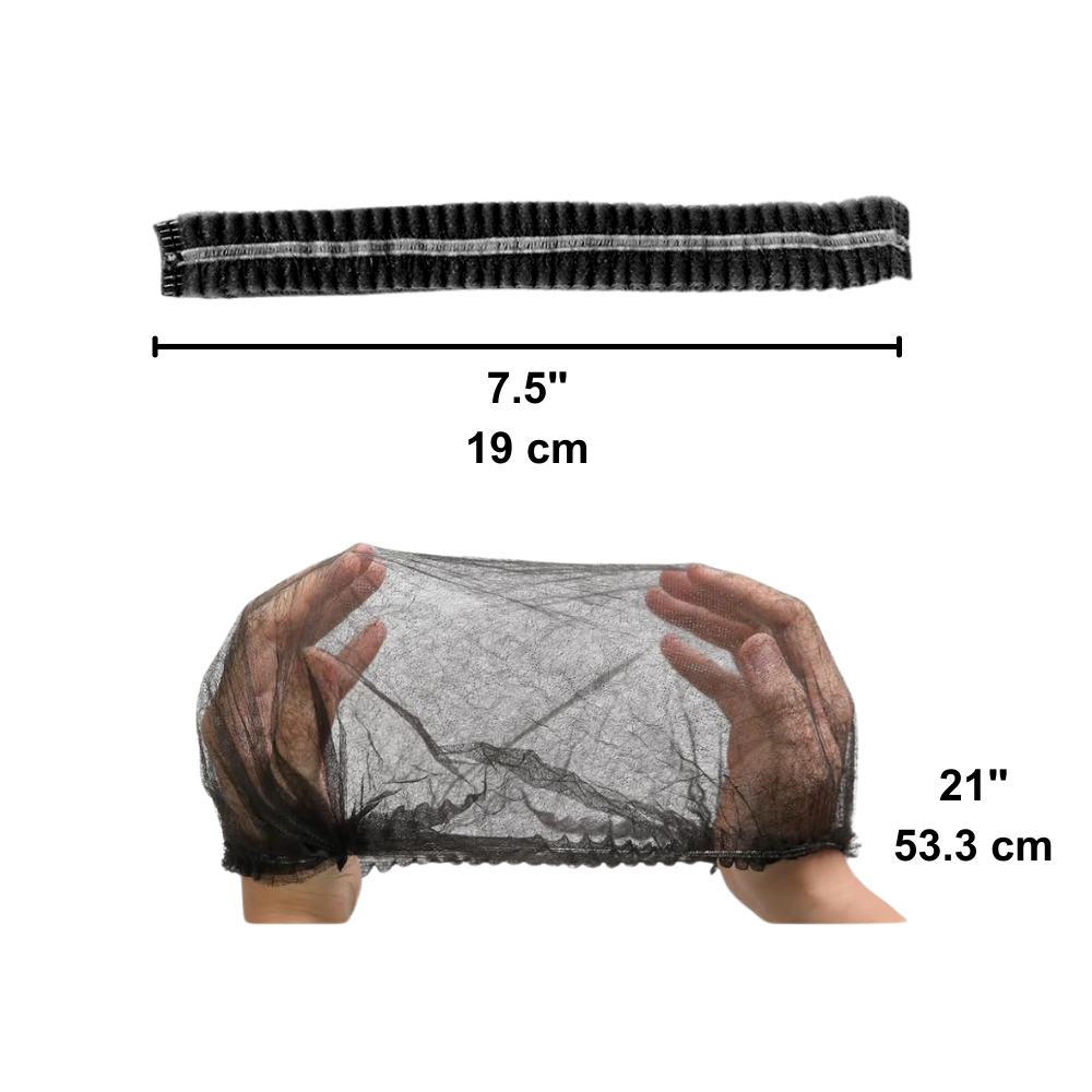21" Black Disposable Bouffant Cap Hair Cover size - HD BioPak