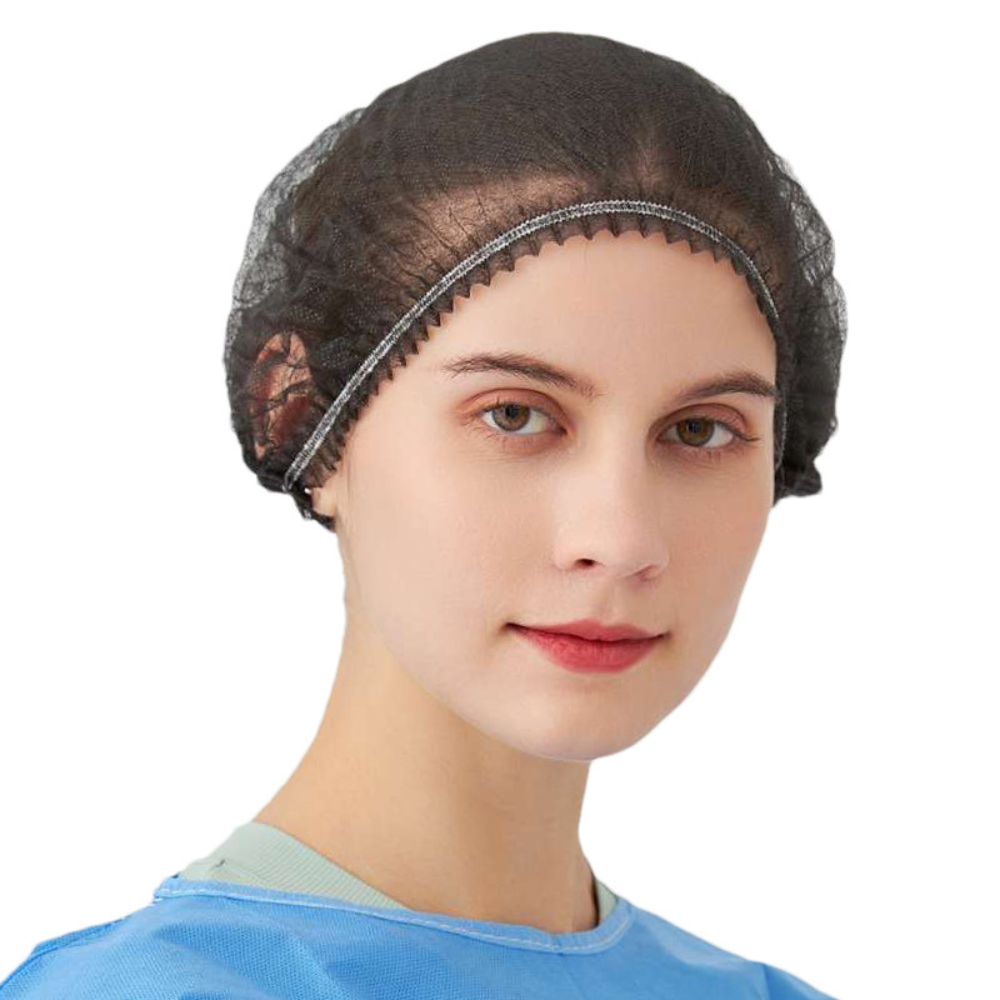 21" Black Disposable Bouffant Cap Hair Cover - HD BioPak