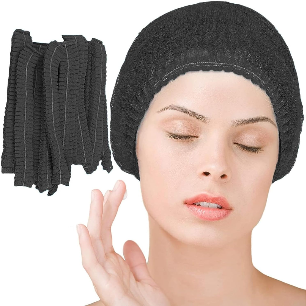 21" Black Disposable Bouffant Cap Hair Cover - HD BioPak