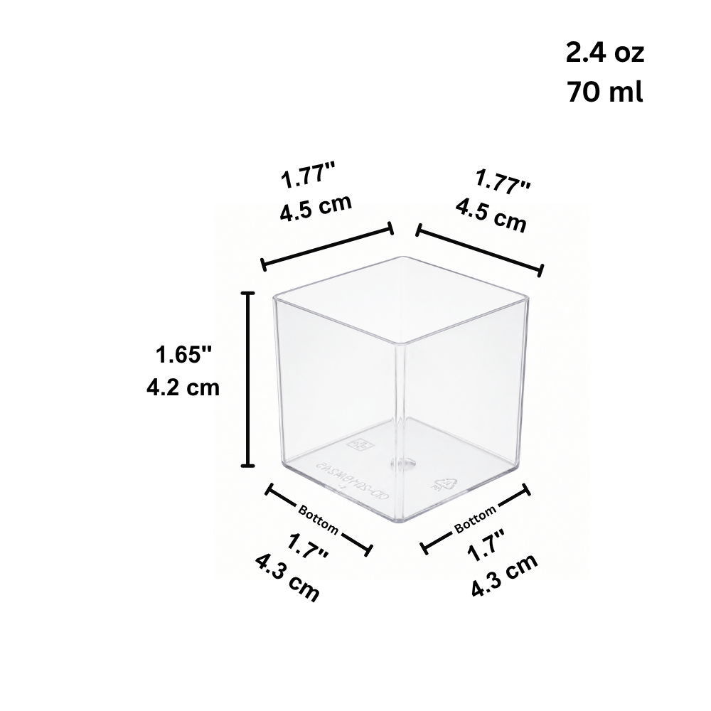 2.4oz Mini Dessert Shooter Cups | Clear Square PS Parfait Cup - size