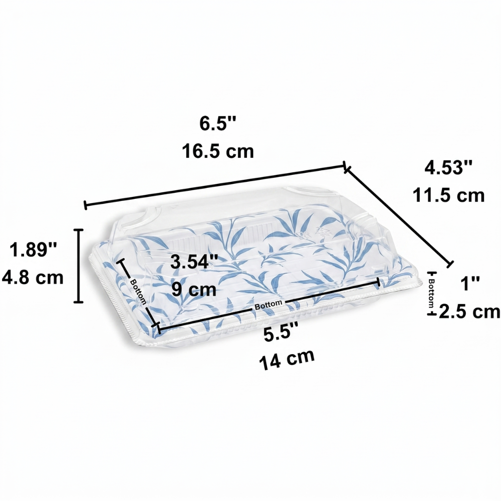 #1103 Leaf Pattern PET Sushi Tray w/PET Lid 6.5x4.53x1.89"
