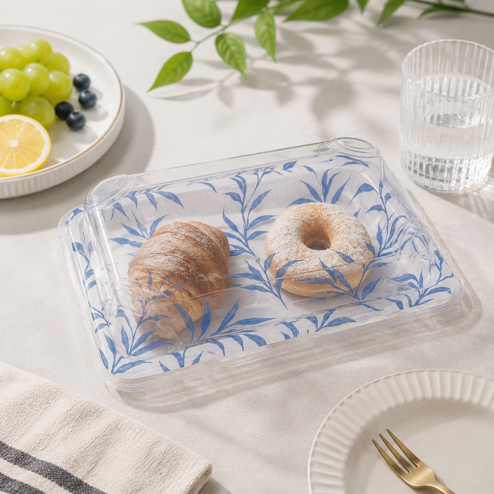 WP-05 | PET Leaf Pattern Sushi Tray W/ Lid | 7.28x5.12x1.77"