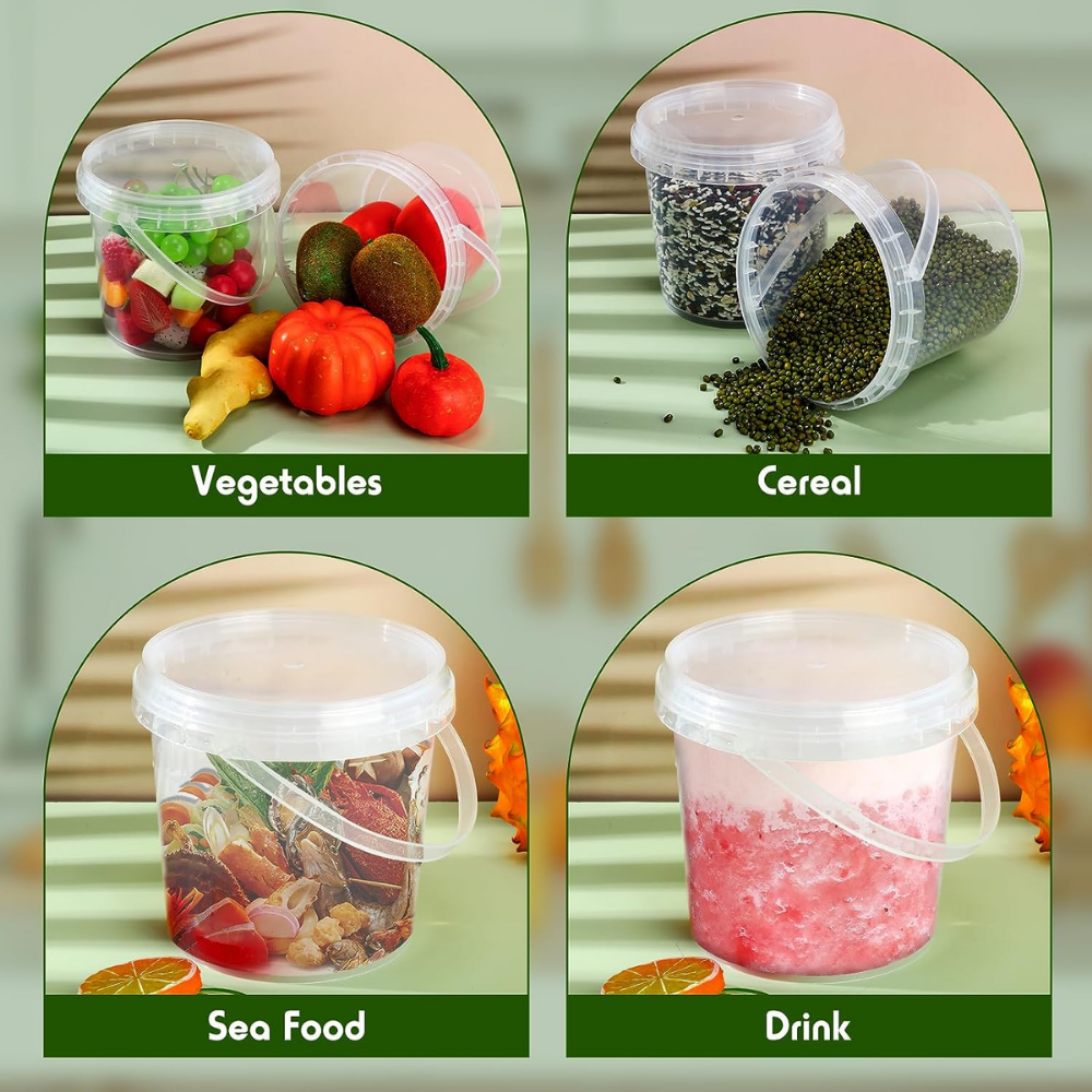 34oz Clear Plastic Bucket W/ Lid & Handle - use