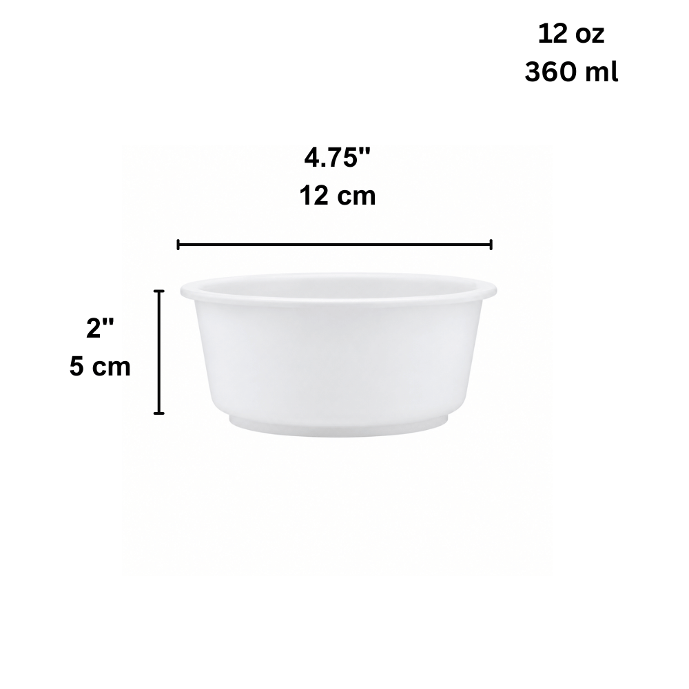 360FBM | 12oz Microwaveable PP White Round Bowl | 120mm Top (Base Only) - size