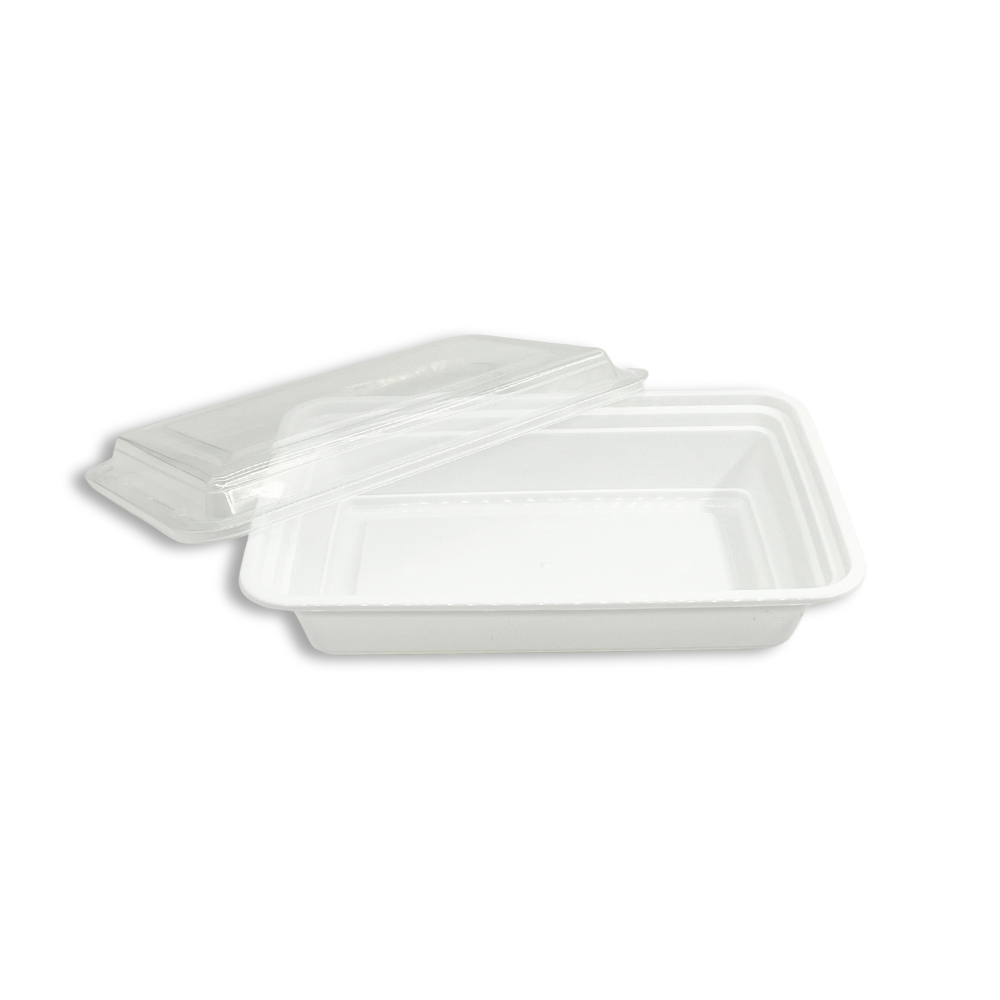 RE-32 | HD 32oz Microwaveable PP White Rectangular Container W/ Lid