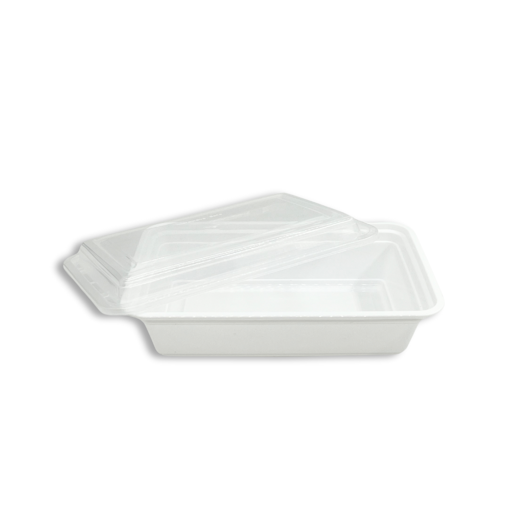RE-38 | HD 38oz Microwaveable PP White Rectangular Container W/ Lid
