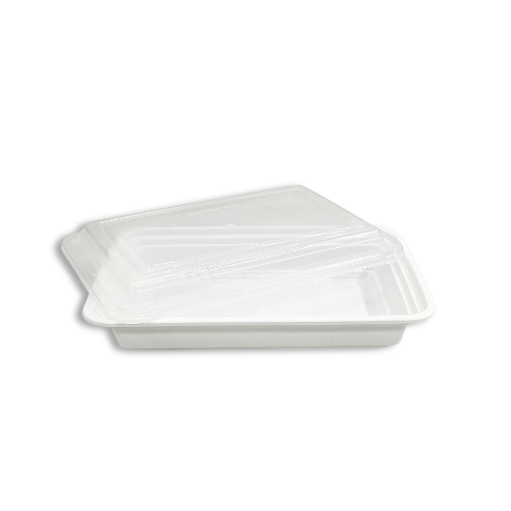 RE-28 | HD 28oz Microwaveable PP White Rectangular Container W/ Lid