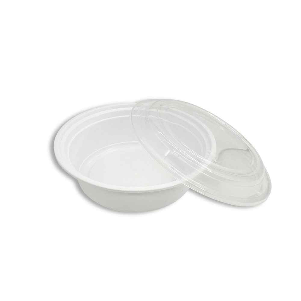 RO-32 | Récipient rond blanc PP micro-ondable HD 32 oz avec couvercle d'aération - 150 ensembles