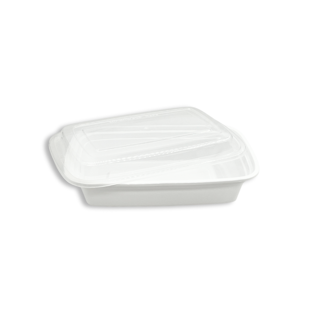 F-7524 | TD 24oz Microwaveable PP White Rectangular Container W/ Lid