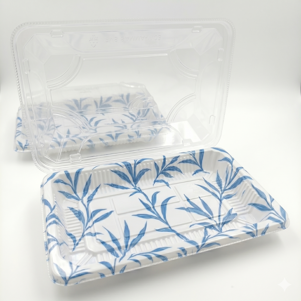 #1103 Leaf Pattern PET Sushi Tray w/PET Lid 6.5x4.53x1.89"