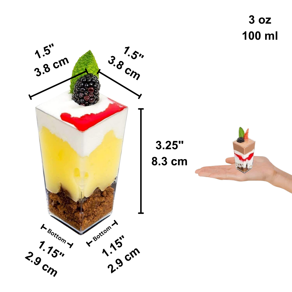 3oz Clear Trapezoid Mini Mousse Cup Dessert Cup - size