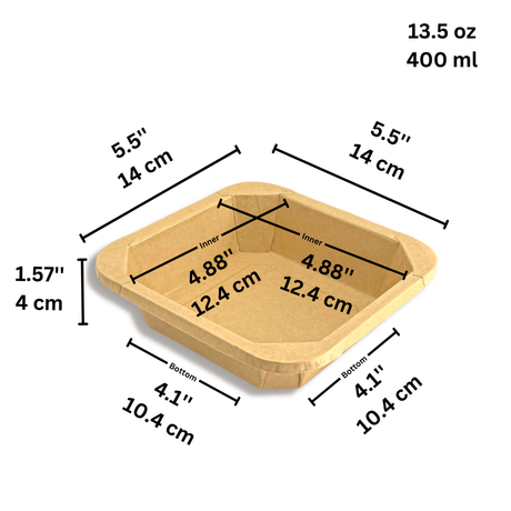 #400S | 13.5oz Kraft Square Paper Container | 124x124mm Top (Base Only) - size